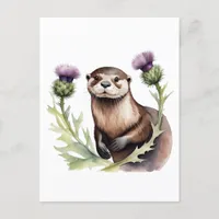 Watercolor Otter and Thistles Postcard