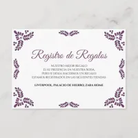 Talavera Purple Floral Minimalist Spanish Wedding Enclosure Card
