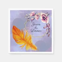 Quirky Flame Orange Feather with Pastel Flowers  Napkins