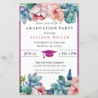 Budget Glitter Pink Floral Graduation Invitation