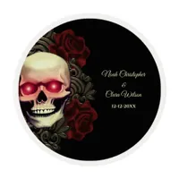 Red floral dark moody gothic skull hallowedding edible frosting rounds