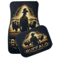 Buffalo Farmer Tending to Bison Under Golden Light Car Floor Mat