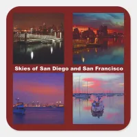 Skies of San Diego and San Francisco Square Sticker