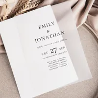 Minimalist Black Text Overlay Wedding Vellum Invitations