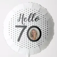 Hello 70 Black & White Dots Photo & Name Birthday Balloon