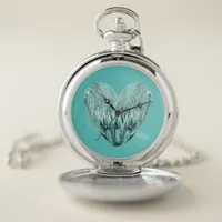 Charming heart in mint green  pocket watch