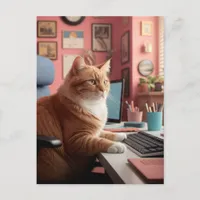 Cute Cat At Work Postcard