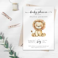 Simple Watercolor Safari Lion Baby Shower  Invitation