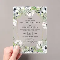 Silver White Anemone Gold Geometric Wedding  Acrylic Invitations
