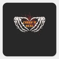 Creep It Real, Skeleton Hands Showing Heart Square Sticker