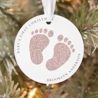 Pink Glitter Feet Baby's First Christmas Ornament