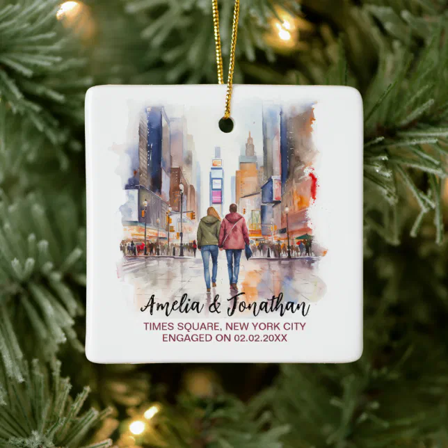 Times Square New York Watercolor Travel Art Ceramic Ornament