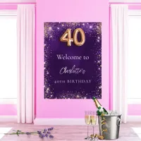 40th birthday purple rose gold welcome poster