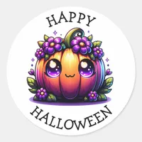 Cute Chibi Halloween Pumpkin  Classic Round Sticker