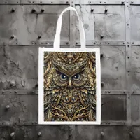 Steampunk Metal Gears and Owl Grocery Bag