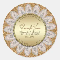 Floral Sunshine Glitter Lace Mandala Classic Round Sticker