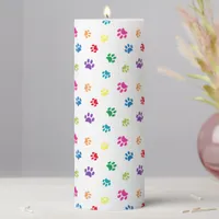 Colorful Painted Paw Prints Pillar Candle