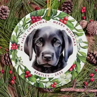 Black Labrador Personalized Puppy Dog Christmas Ceramic Ornament