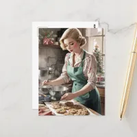 Baking Christmas Cookies Watercolor Postcard