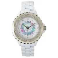 *~* Women's  White Om New Age Flower Lotus Mandala Watch