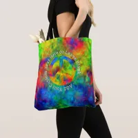[Atomic Tie-Dye] Peace Symbol Custom Text Tote Bag