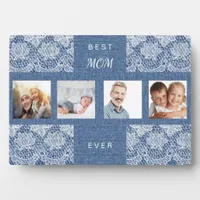 Mother mom photo collage blue denim lace plaque