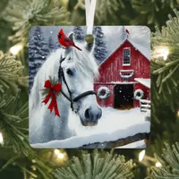 Beautiful Holiday Horse with Cardinal Personalized Metal Ornament