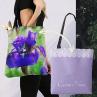 Purple Iris Lilac and Faux Lace Customized Tote Bag