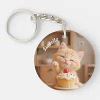 Cute Orange Kitten with a Cupcake Keychain