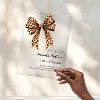 Leopard print bow brown birthday clear acrylic invitations