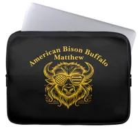 Gold Bison in Sunglasses Illustration Laptop Sleeve