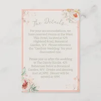 Pink Watercolor Flowers Elegant Wedding Details Enclosure Card