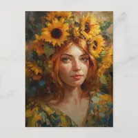 Woman With Sunflowers in Her Hair Postcard