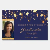 Graduation party blue gold stars photo sign