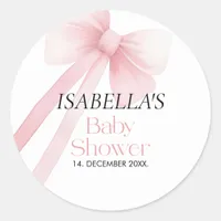 Pink Bow Baby Shower Classic Round Sticker