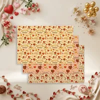 Vintage Retro Valentine Birthday Trio Pattern Set Wrapping Paper Sheets