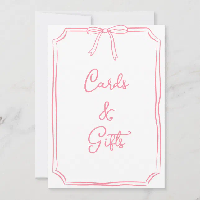 Hand Drawn Bow Coquette Pink Cards and Gifts Sign