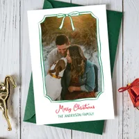 Chic Bow Custom Family Photo Red & Green Christmas Holiday Postcard