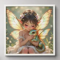 Fairy and Dragon | Chibi Anime Fairy Tale Peel And Stick Photo Tile