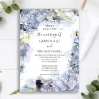 Blue Hydrangea Flowers Watercolor Wedding Invitation