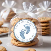 Blue Glitter Baby Shower Favor Sticker 