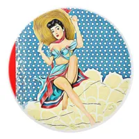 Retro Lady in Sunhat Vintage Ceramic Knob