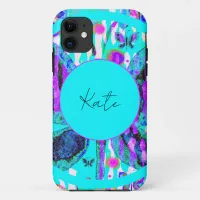 Custom Name Watercolor Butterfly Blue Purple Pink  iPhone 11 Case