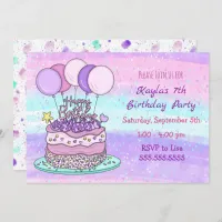 Pink and Purple Girl's Birthday  Invitation