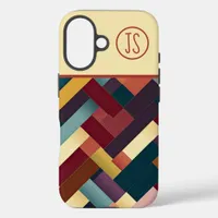 Cozy Autumn Tones Weave Pattern Monogrammed iPhone 16 Case