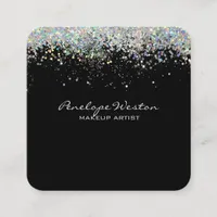 Elegant Black with Silver Glitter  Square Business Card