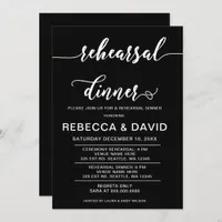 Black and White Elegant Script Rehearsal Dinner Invitation