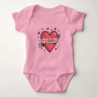 Valentine's Day Vintage Heart Doodle Love Baby Bodysuit