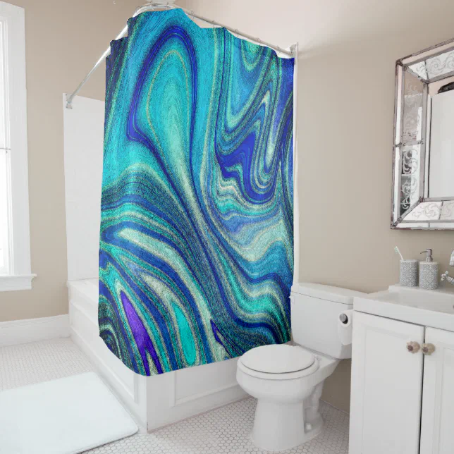 Elegant Aquamarine Paua Rainbow Shell Inspired Shower Curtain