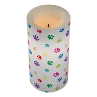Colorful Painted Paw Prints Flameless Candle